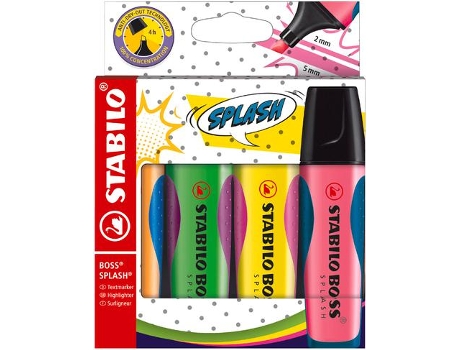 Marcador Stabilo Boss Splash 75 Estojo de 4 Unidades Cores Sortidas
