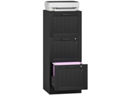 Armario de oficina, mueble de almacenamiento de madera con 3 cajones y cerradura, barras para colgar ajustables, 40 x 40 x 101 cm, negro.