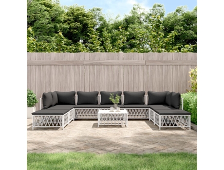 Conjunto 10 de muebles de jardín VIDAXL con cojines acero blanco