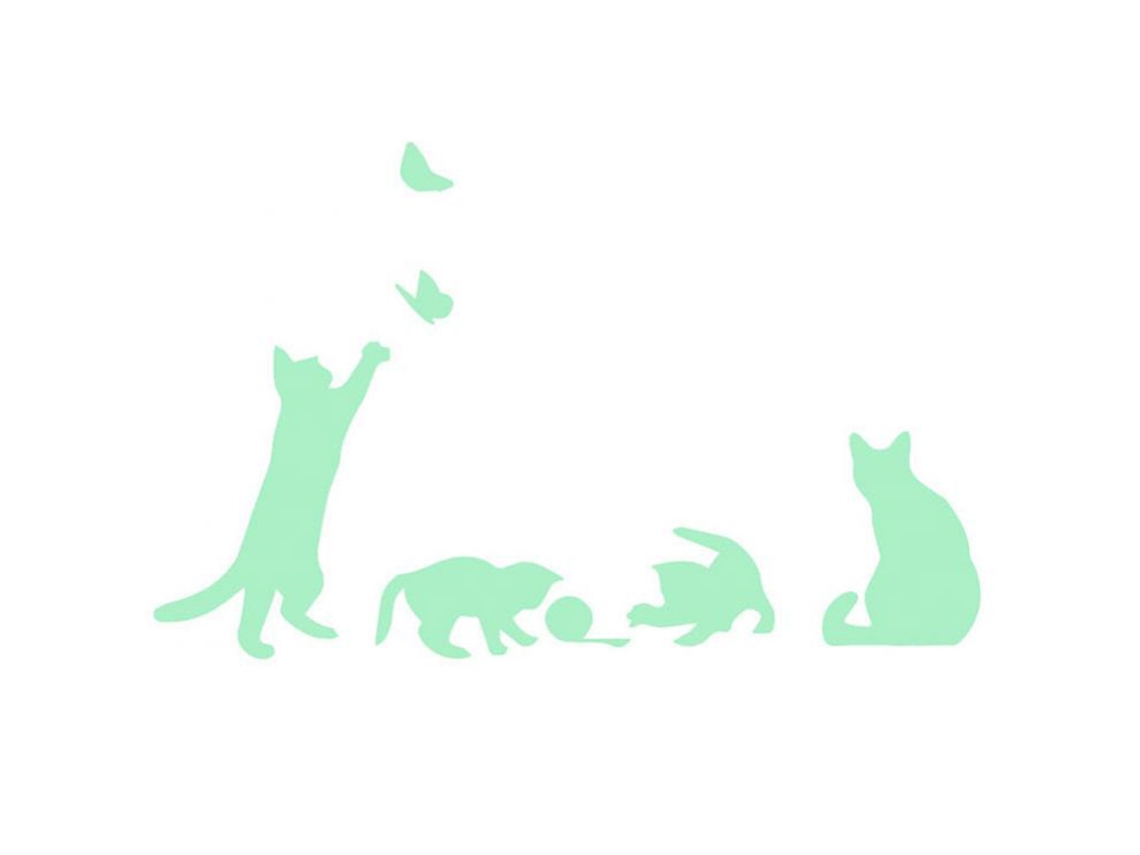 Adhesivo Luminoso De Gato De Dibujos Animados Para Decoración De Paredes, Dormitorios Y Salas De Estar, Vinilo Verde, 18x30 Cm.