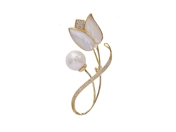 Broche De Flor De Concha De Tulipán, Broche De Solapa Con Cristal Y Perla, Moda Delicada.
