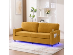Sofá Chenille 2 Plazas - Usb-c, Iluminación Led, Portavasos, Bolsillos - Amarillo Mostaza