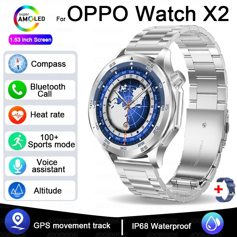 Reloj inteligente MDUG con GPS, diseño resistente al agua, brújula, monitorización de la salud y llamadas Bluetooth (acero plateado).