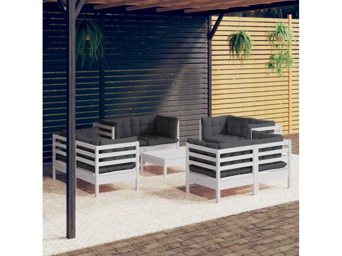 Conjunto de jardín de 9 piezas con cojines de pino antracita DKD Home Decor