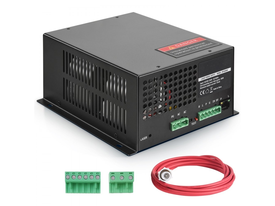 Fuente de alimentación láser CO2 de 80W con triple protección, control PWM y diseño robusto Tekmaquinas