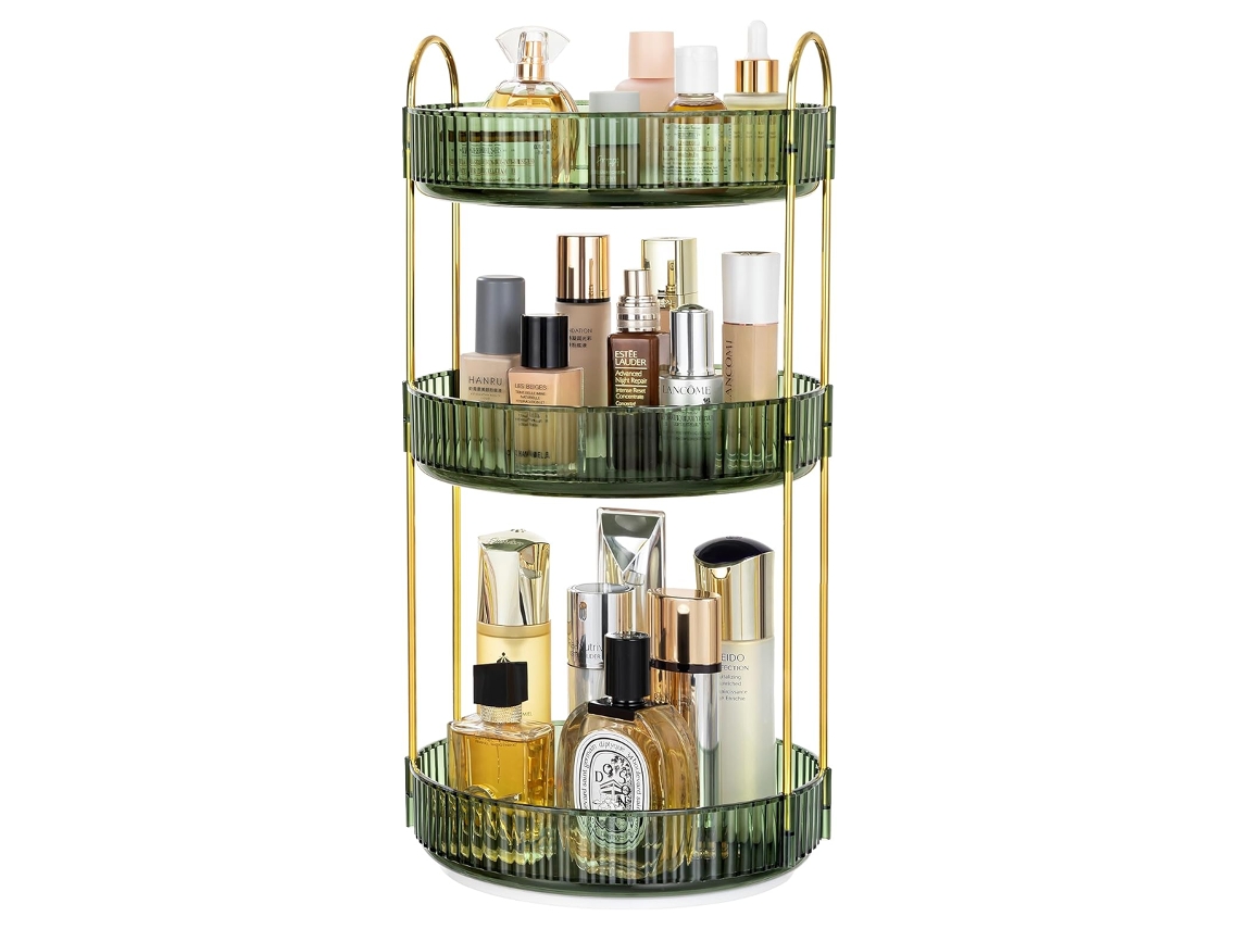 VVJIJILLY Organizador De Maquilhagem Rotativo 360°, 3 Níveis, Arrumação De Cosméticos E Perfumes, Suporte De Toucador