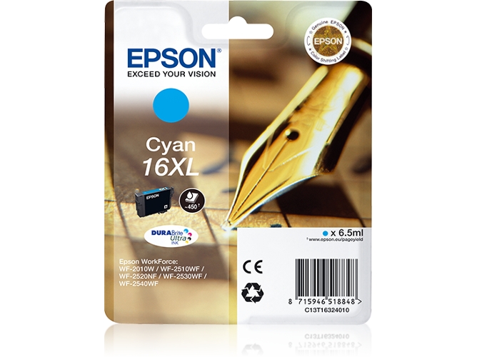 Cartucho de tinta original EPSON 16XL, Bolígrafo y crucigrama 6,5 ml , Cian, C13T16324022, T1632