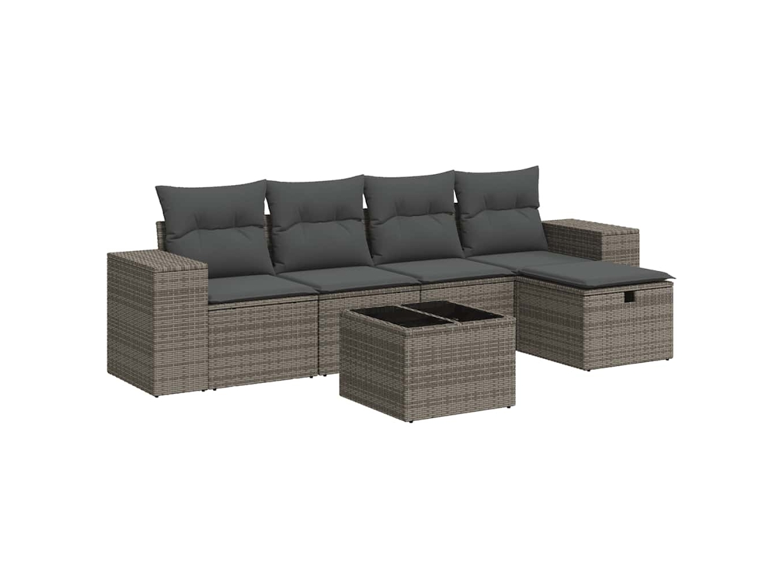 Conjunto 6 De Sofá De Jardín VIDAXL Gris Poli Ratán(55 x 55 x 37 cm)