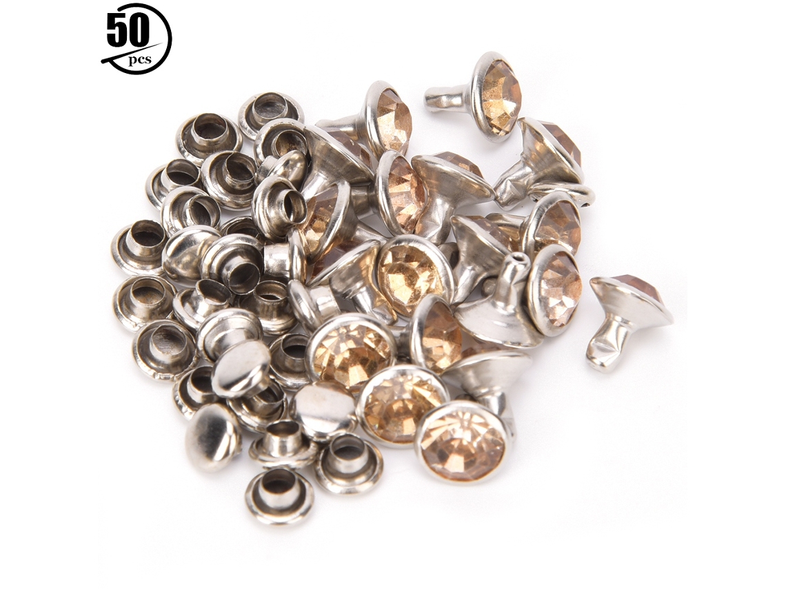 50 Juegos De Remaches Con Diamantes De Imitación Amarillos De 8 Mm Y Borde Plateado Para La Decoración De Ropa Y Bolsos.