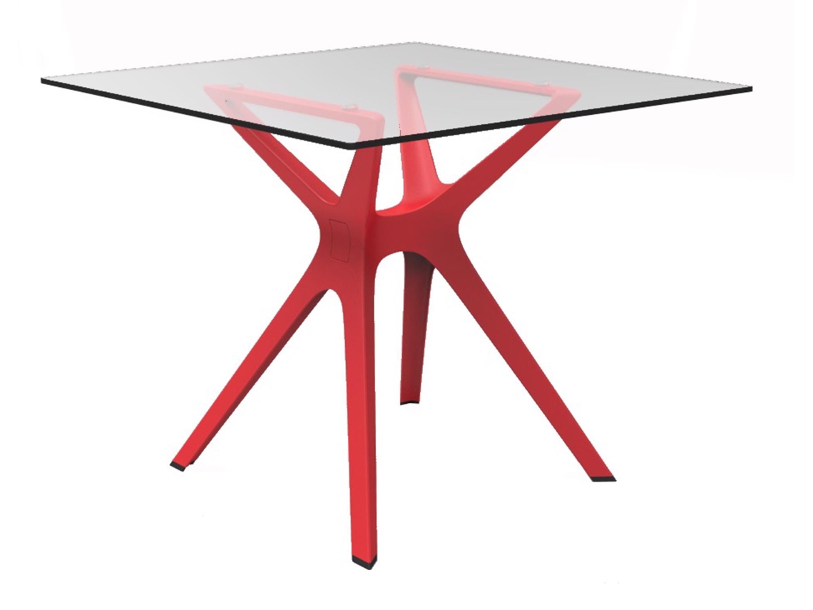 Mesa Cuadrada Interior 90x90 Rojo - Cristal Vela S Resol