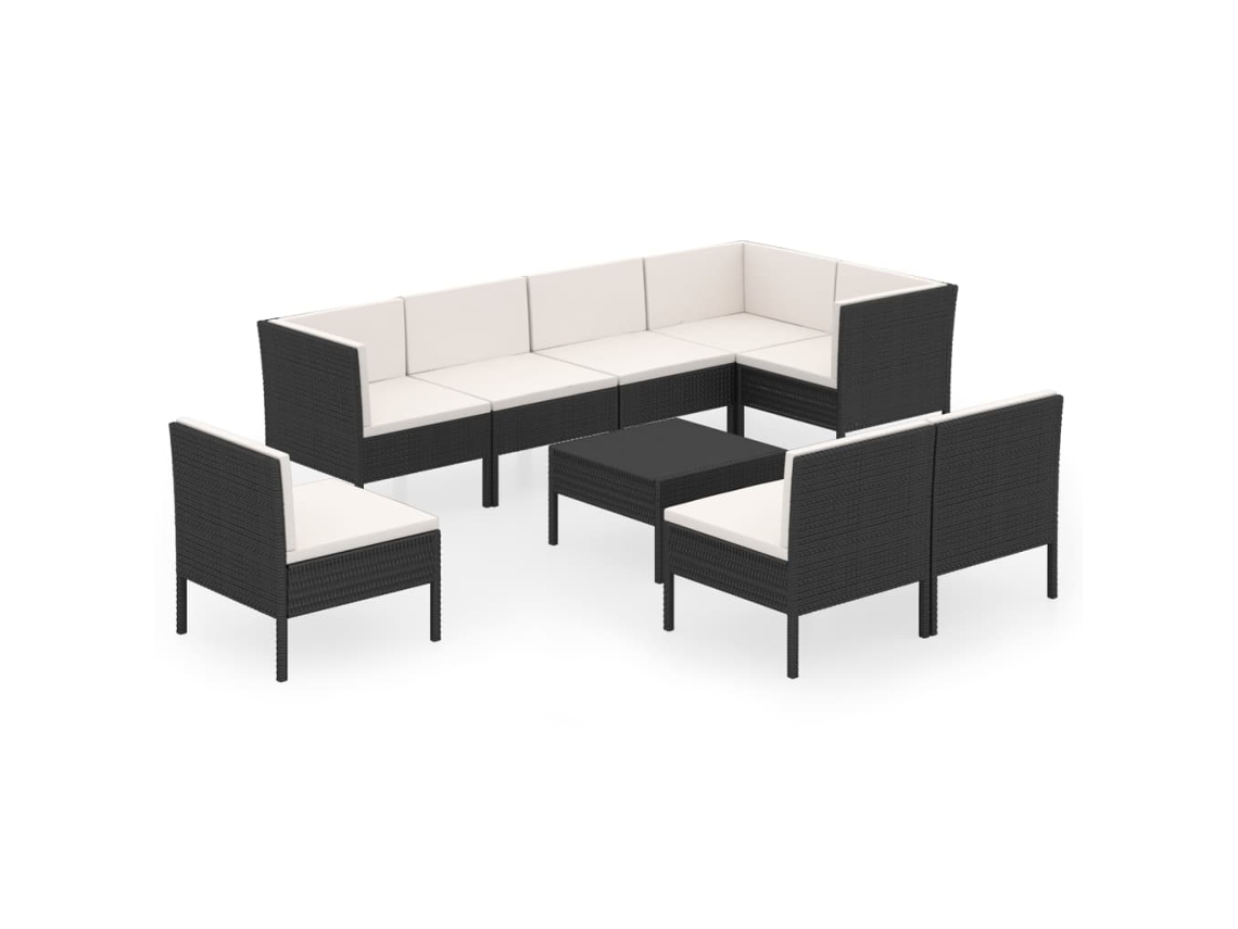 Conjunto 9 de muebles de jardín VIDAXL y cojines ratán sintético negro