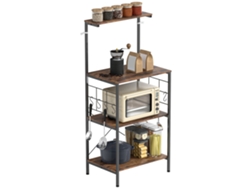 Estantería de cocina de 4 niveles para encimera, 8 ganchos, tubos metálicos, marrón y negro. ZENCORE SERVICES