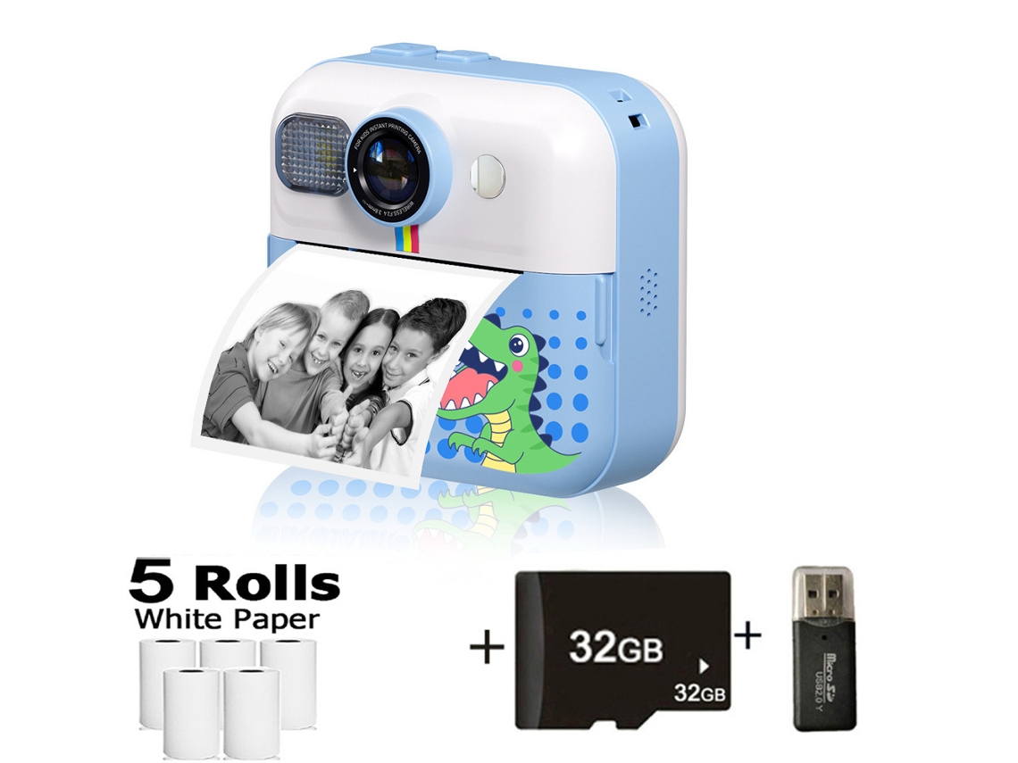 Cámara instantánea para niños Gertiz, 1080p, HD, con impresión térmica y tarjeta de 32 g, color azul