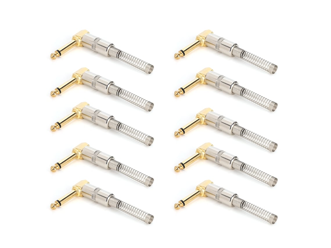 Conector Mono De 6,35 Mm Macho Para Cable De Micrófono De Guitarra Eléctrica, Chapado En Oro, Curva De 90 Grados, Para