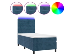 Maison Exclusive - Cama Box Spring Colchón Y Led Terciopelo Azul Oscuro 90x190 Cm