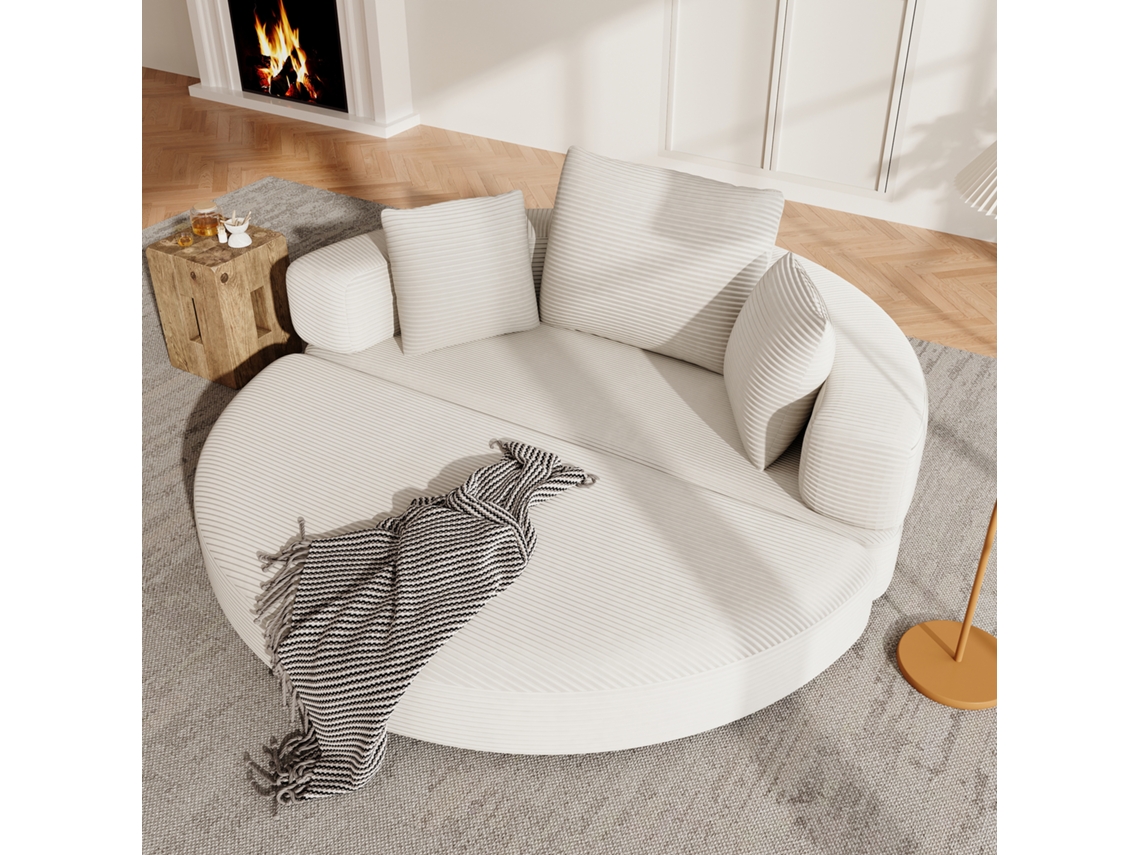 Sofá cama plegable de 173x176 cm - Modular, con cojines y tapicería de pana - Beige claro