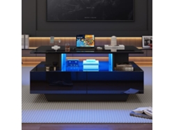 Mesa De Centro Moderna 90x55x41 Cm - Con Led, 2 Cajones, Diseño Elegante - Negro