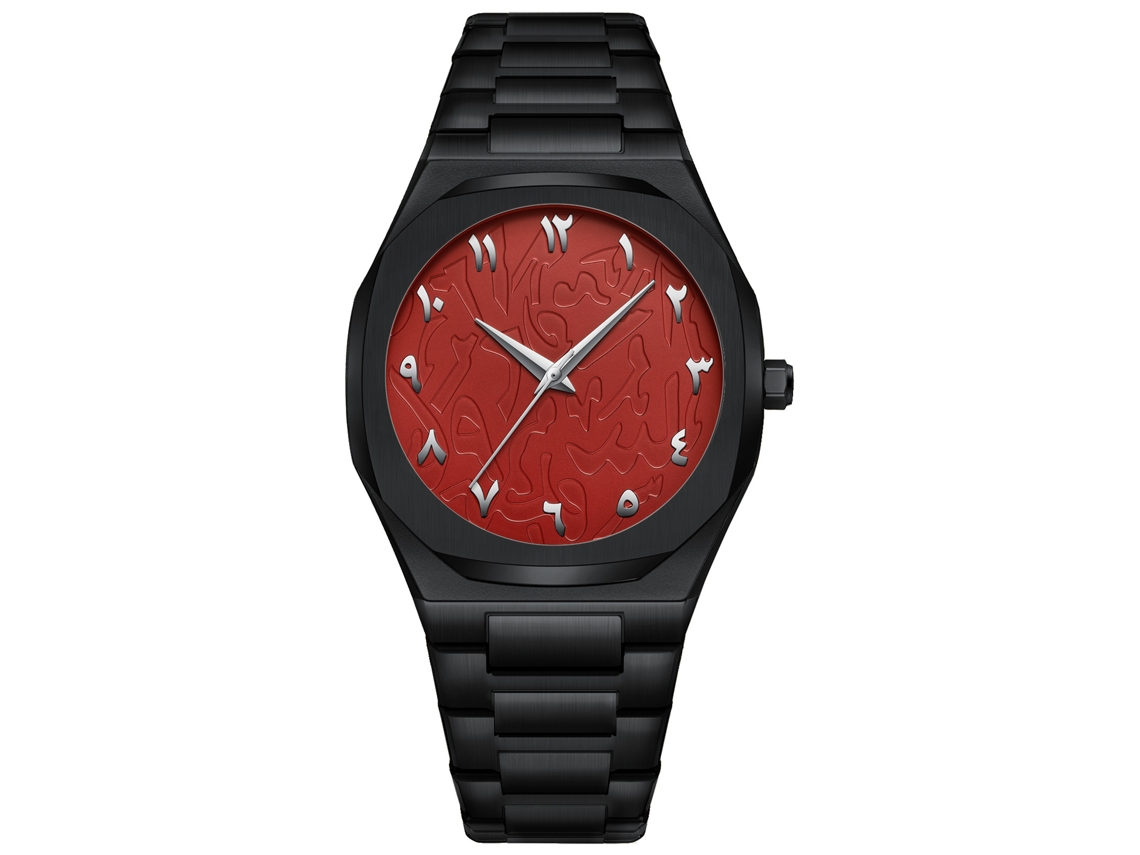 Reloj De Pulsera De Cuarzo Para Hombre, De Policarbonato, Con Caja Negra Y Esfera Roja.
