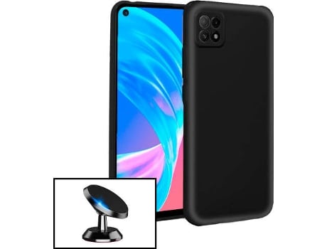 Carcasa + Soporte Magnético Oppo A73 5G PHONECARE Silicona Líquida Negro