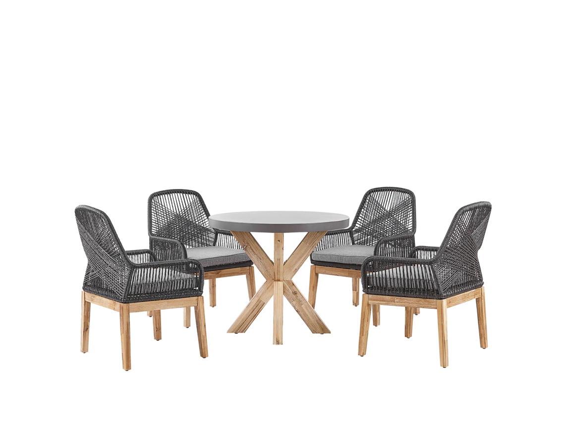 Conjunto de jardín de cemento reforzado mesa ⌀ 90 cm con 4 sillas gris/negro BELIANI Olbia