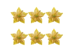 6 Flores Navideñas Amarillas Con Purpurina, Decorativas Para Fiestas, Bodas Y Accesorios Navideños.