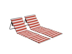 Juego 2 Barras Playa Plegables, Reclinables, 142x51x40cm, Rojo+blanco