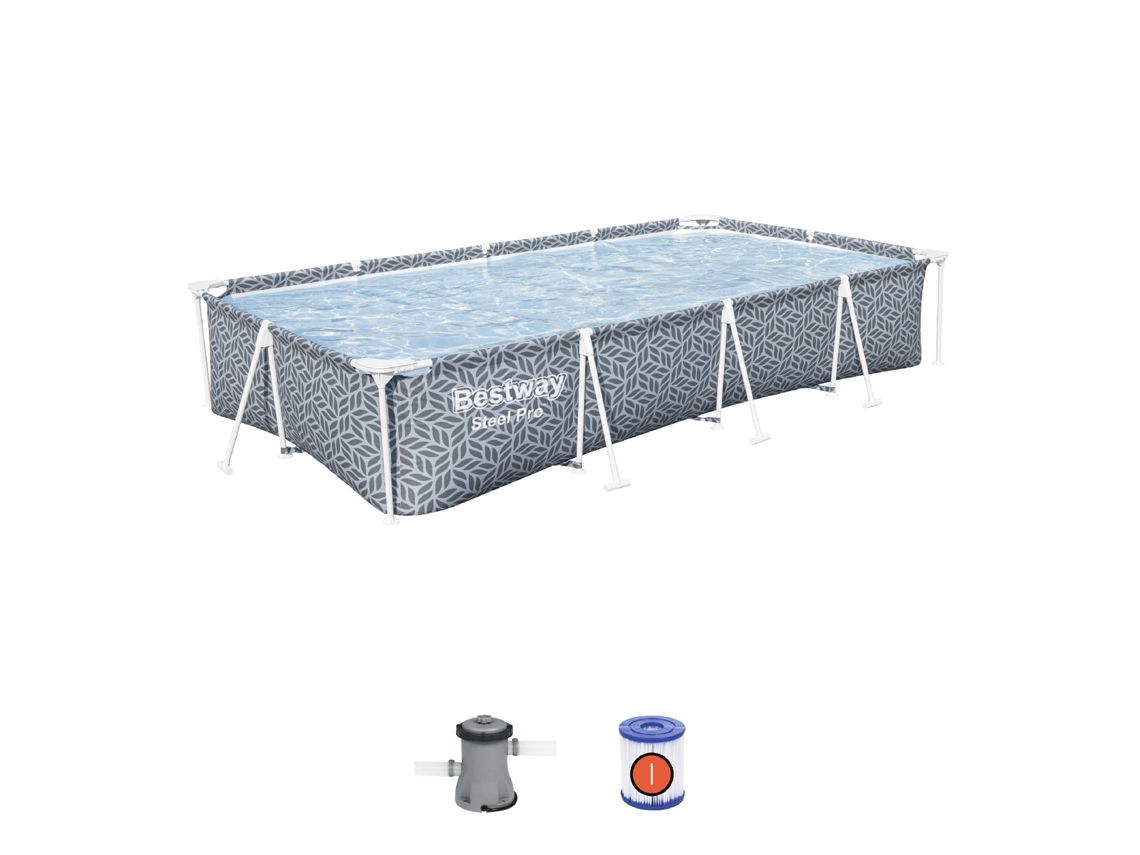 Piscina Desmontable Bestway Steel Pro 366x201x66 Cm Con Depuradora De Cartucho De 1.249 L/h, Diseño De Hojas Gris
