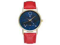 Reloj De Cuarzo Con Correa De Cuero Pu Moda Unisex Dial Grande Rojo