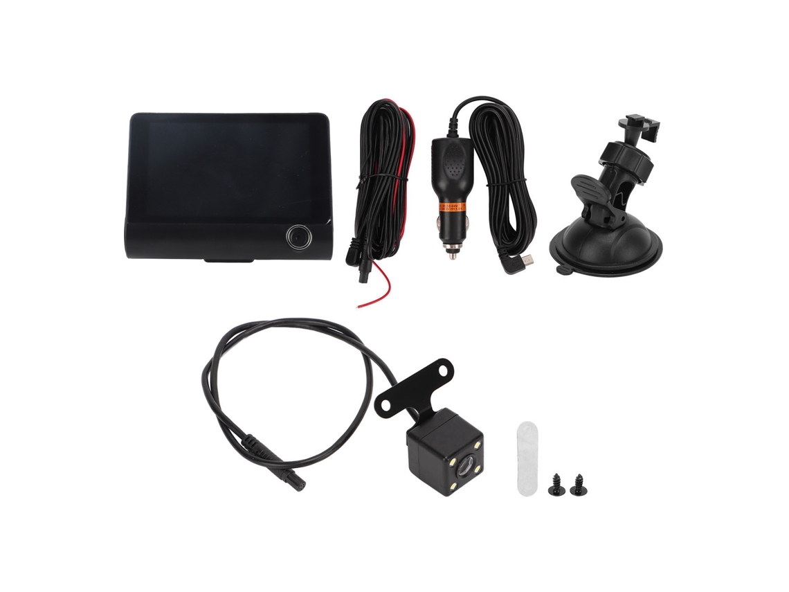 Cámara DVR para coche, grabadora de salpicadero con 3 lentes y monitor de aparcamiento.