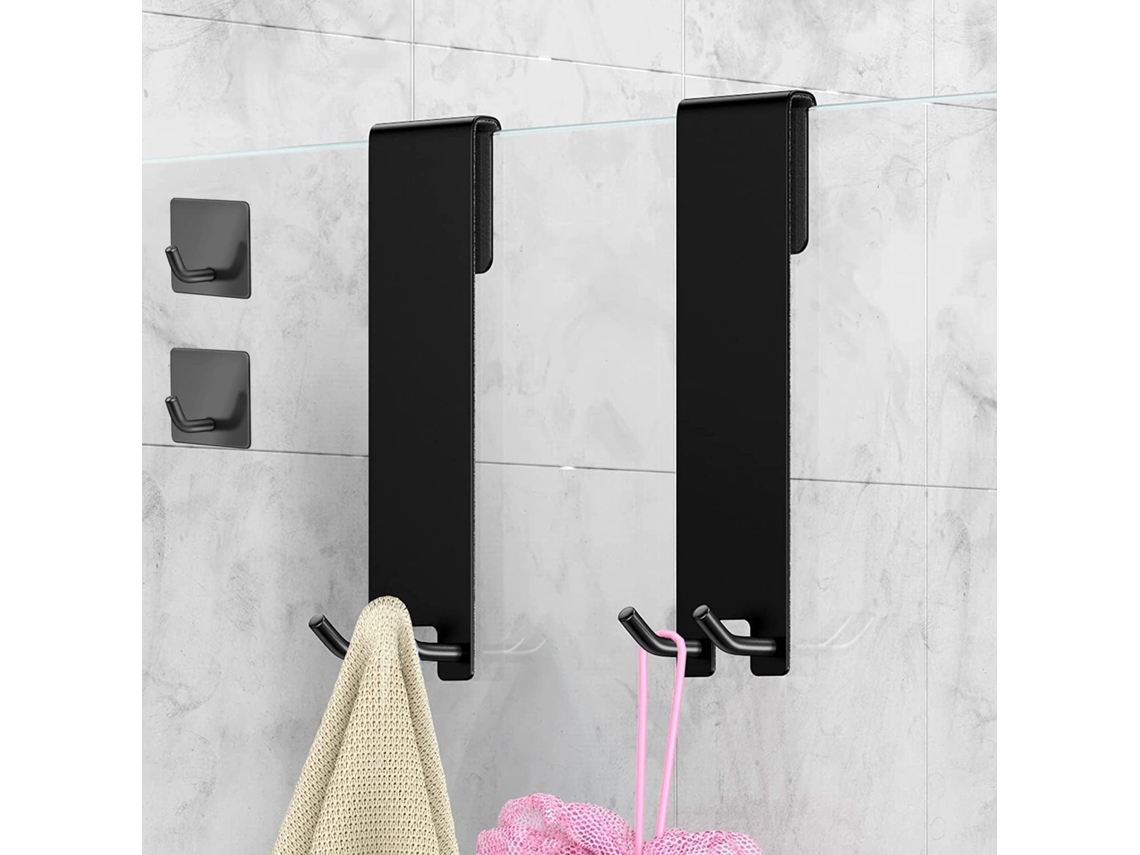 VVJIJILLY 4 Ganchos Duplos P/ Porta De Duche, Inox, Sem Furos, P/ Toalhas Cor Preta