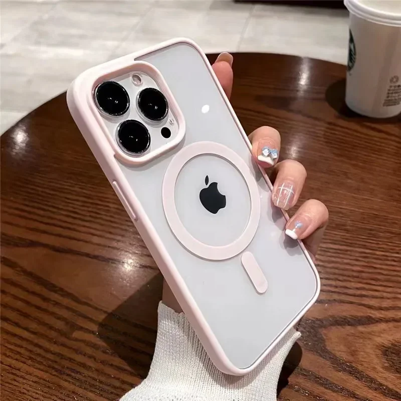 (iphone 12 Pro, Rosa) Funda Magnética Magsafe Para Iphone Con Carga Inalámbrica, Acrílico Rígido