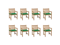 Sillas de jardín DKD Home Decor de 8 piezas con cojines verdes de teca maciza