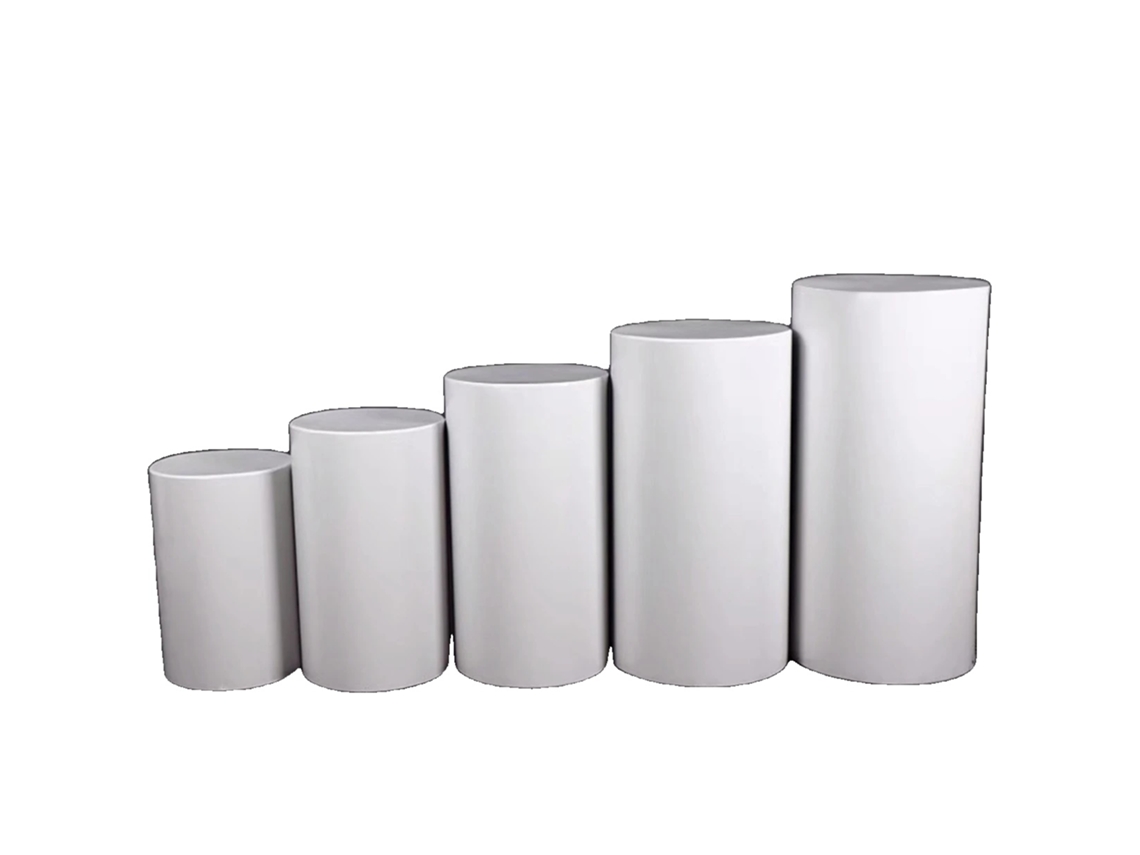 Expositor de pedestal cilíndrico redondo, disponible en 3 o 5 piezas, diseño elegante en blanco, blanco 5 piezas