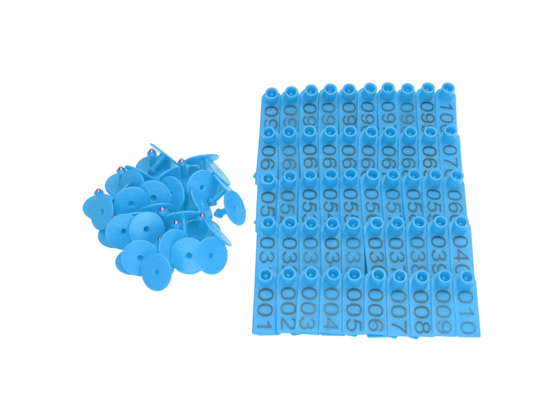 100 Crotales Numerados Para Identificación De Ganado Vacuno, Porcino Y Ovino - Azul
