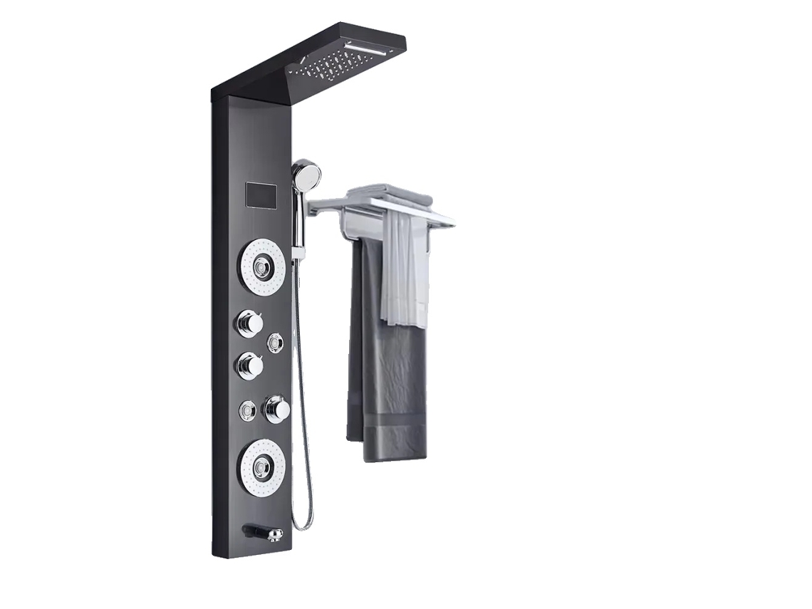 Panel de ducha con función de lluvia y cascada, luz LED con indicador de temperatura, S8006 Negro OEM