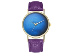 Reloj De Cuarzo Unisex Con Correa De Cuero Pu Estampado Cielo Estrellado Morado