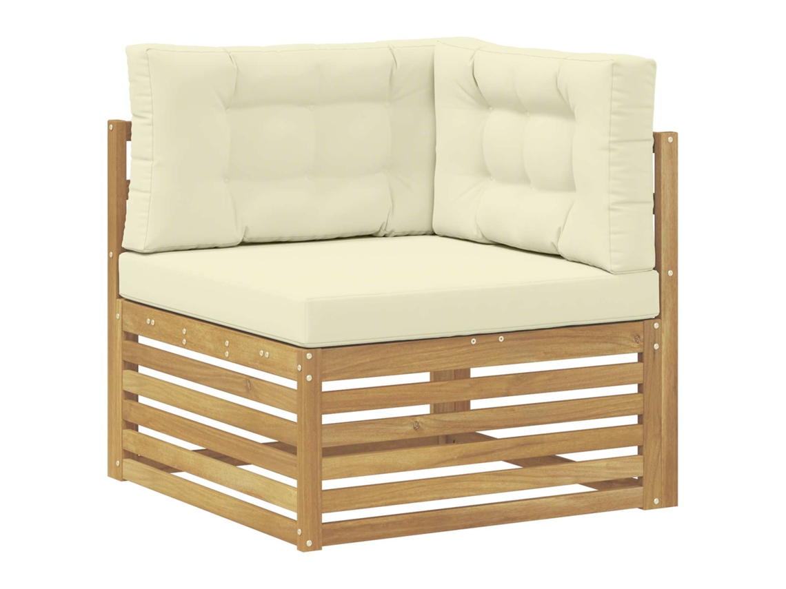 Sofá esquinero de exterior en madera maciza de acacia, blanco, EXCLUSIVO DE MAISON