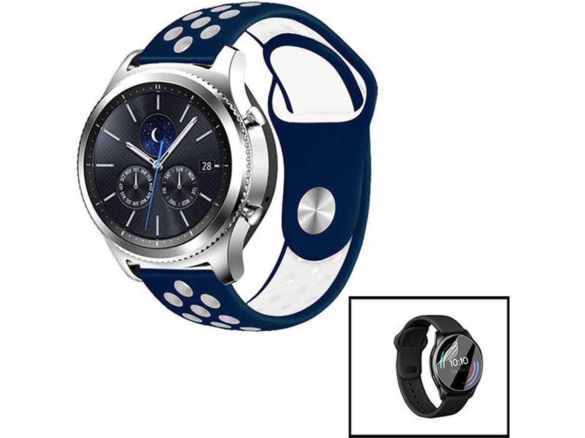 Correa SportyStyle + Protector de Hydrogel PHONECARE para Huawei Watch 3 Azul Oscuro, Blanco