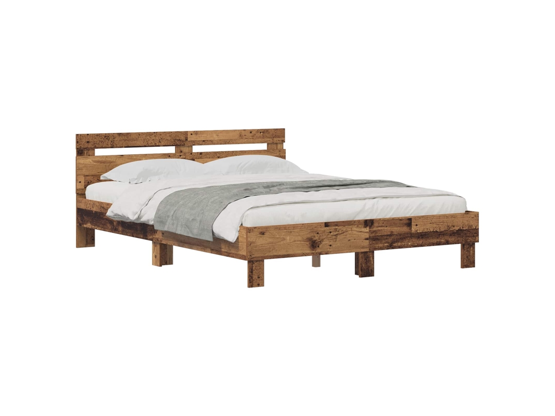 Cama De Matrimonio | Cama Para Adultos | Estructura De Cama Con Cabecera Madera Vieja 140 X 200 Cm