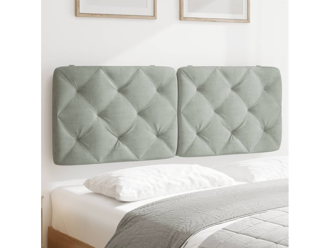 Cabecero de cama acolchado terciopelo gris claro 140 cm
