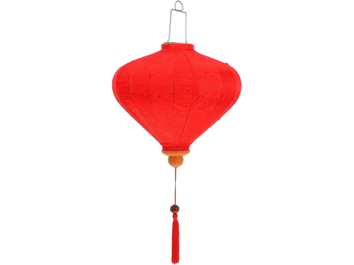 Farol Vietnamita Decorativo De Seda Roja Con Diseño De Diamante De 30 Cm