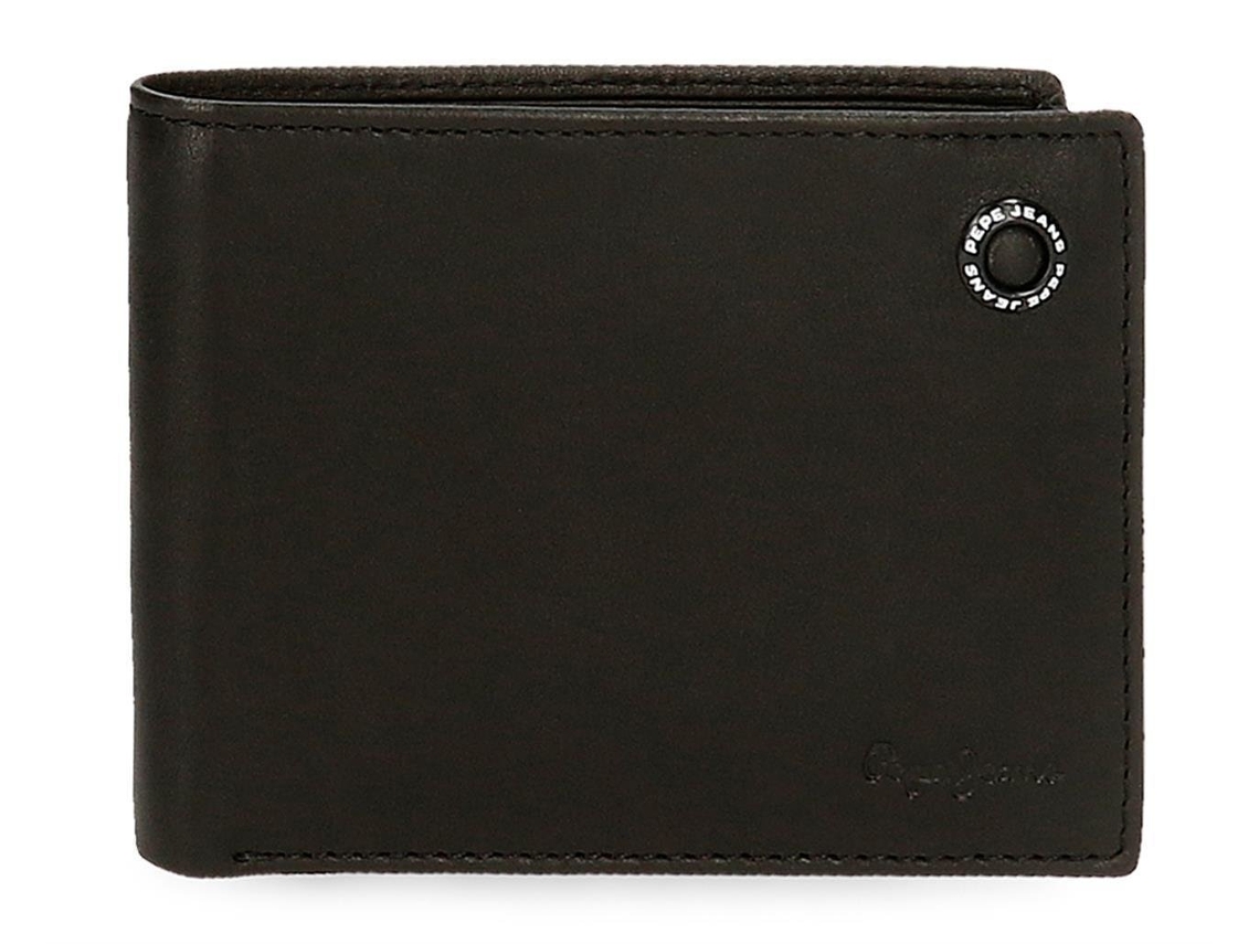 Cartera de cuero negra con insignia de Pepe Jeans