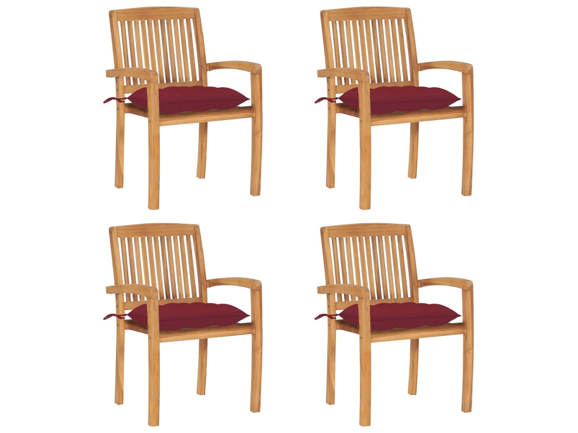 Sillas de jardín apilables de 4 piezas con cojines DKD Home Decor de teca maciza
