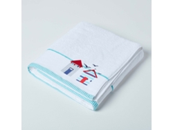 Homescapes White Blue Beach Hut Bath Sheet