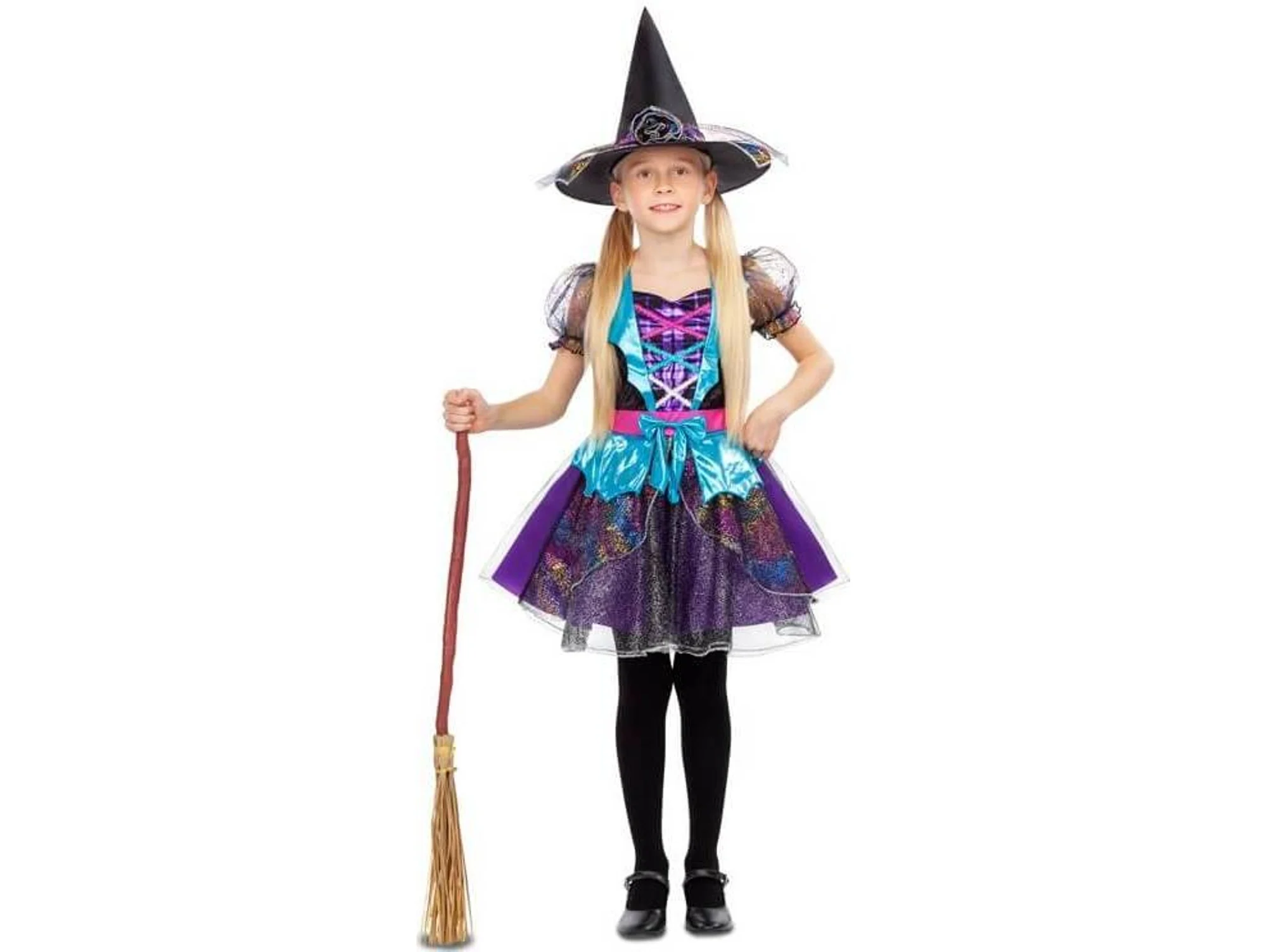 Disfraz de Niña DISFRAZZES Bruja Con Destellos Azul Y Morado (Talla: 10 a 12 años)
