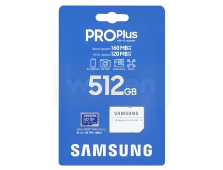 Tarjeta de Memoria MicroSDXC SAMSUNG Pro Plus (512 GB - 160 MB/s)