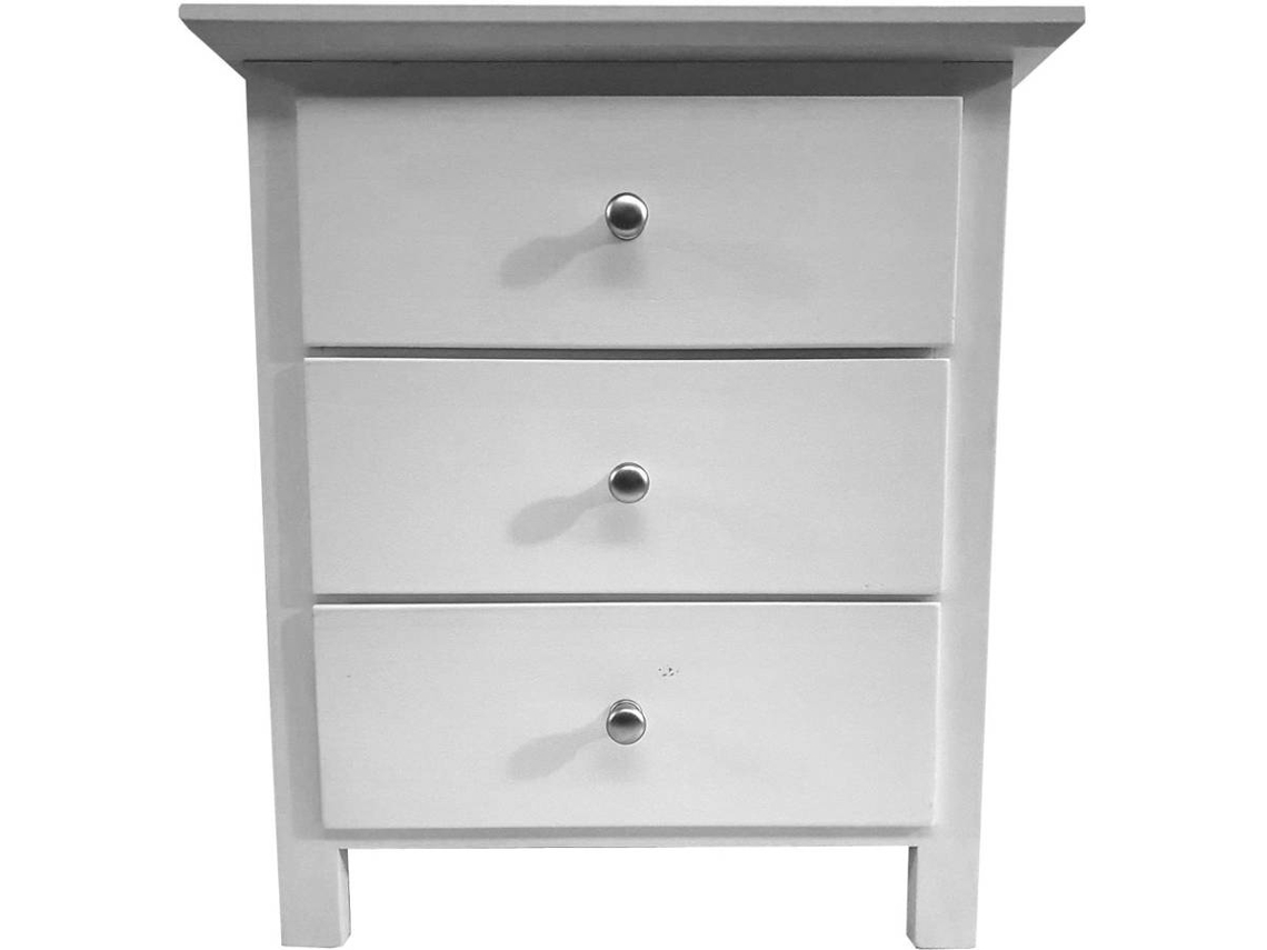 Mesita de Noche PEJECAR 3 Cajones (Blanco - Madera de Piño - 58x50x35 cm)