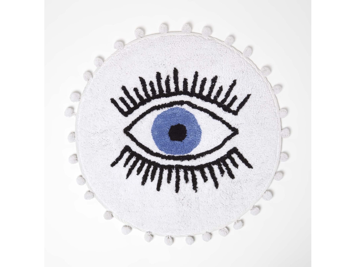 Homescapes Eye See You Natural Cotton Bath Mat With Pom Pom Edges