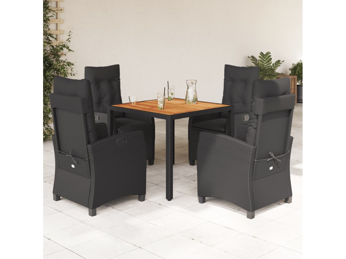 Juego de comedor de jardín de 5 piezas con cojines, mimbre sintético negro, DKD Home Decor