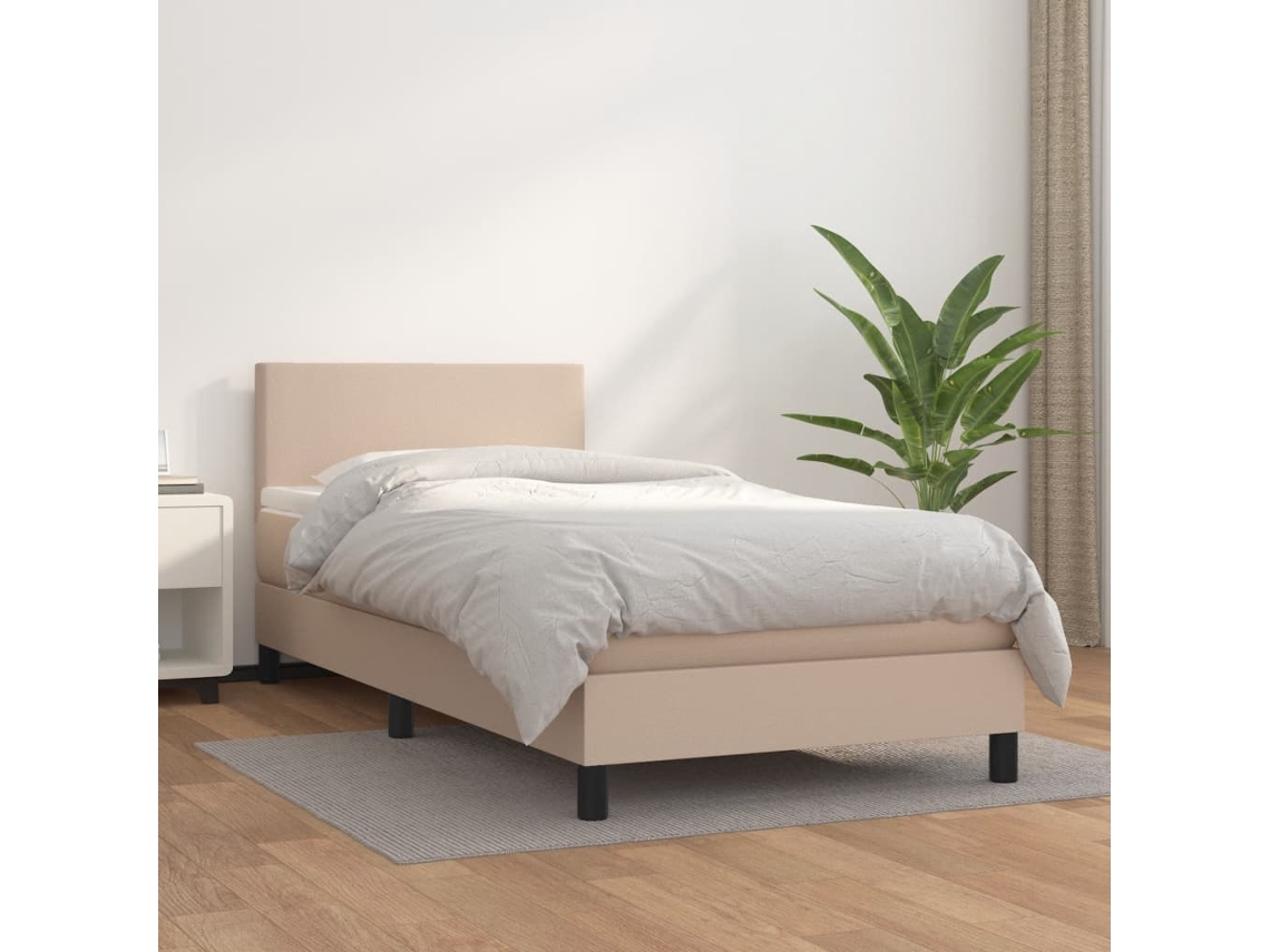 Cama Box Spring Con Colchón Cuero Sintético Capuchino 100x200cm